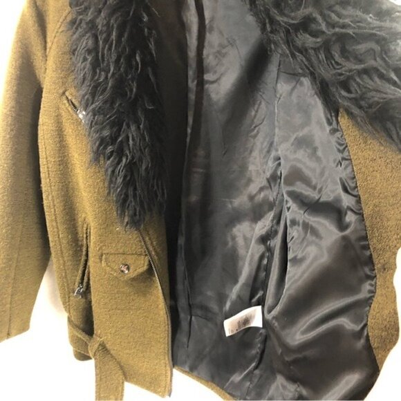H&M Women Sz S Wool Blend Faux Fur Moto Jacket Olive Casual Fall Coat Aviator - Picture 5 of 13